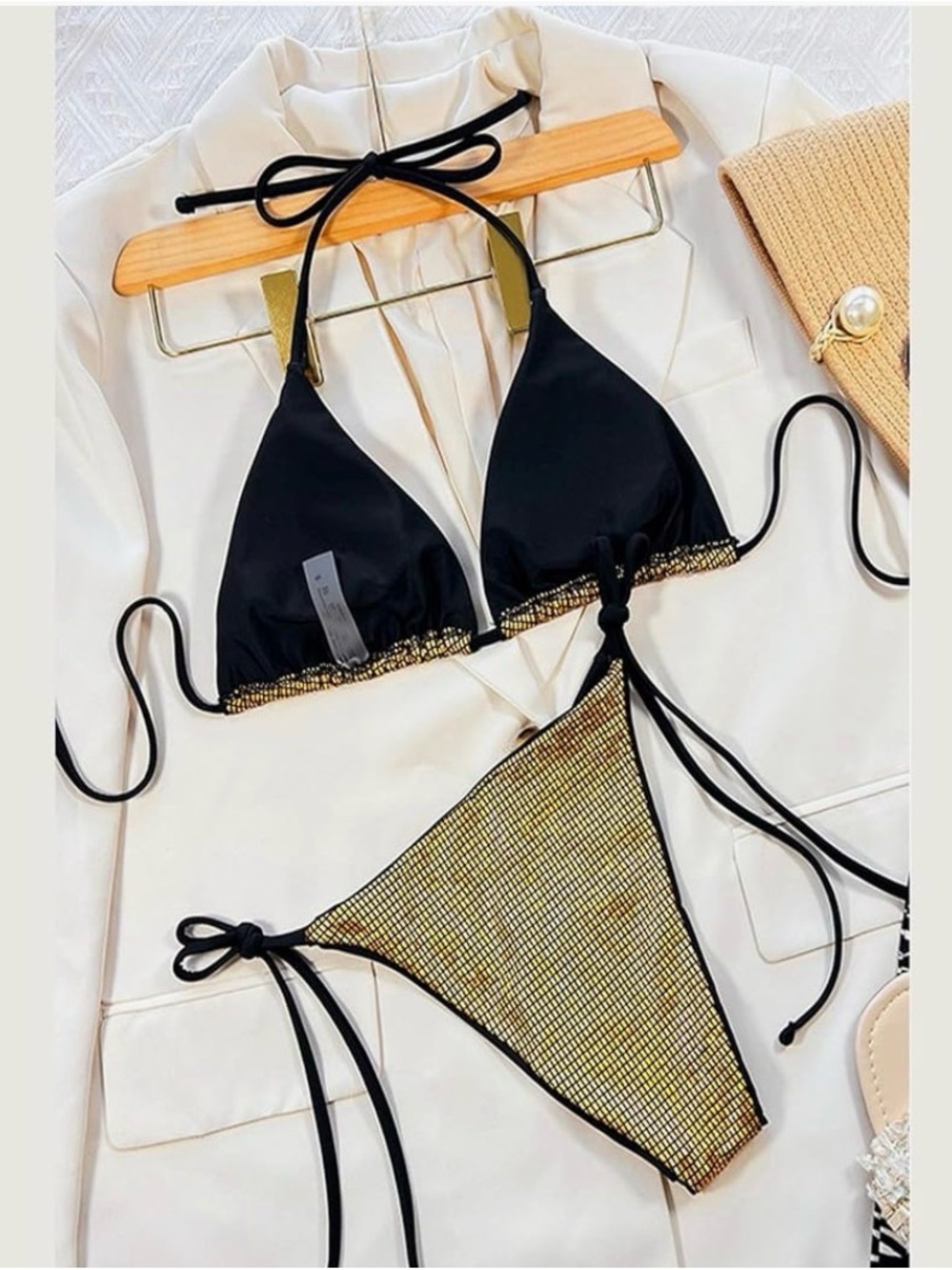 JHOKCI Gold Metallic Triangle Tie-Side Bikini Set MEDIUM - Picture 11 of 11